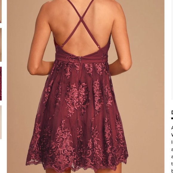 NWT Lulus A Love to Remember Wine Red Lace Backless Skater Dress - Size XS - Picture 3 of 11